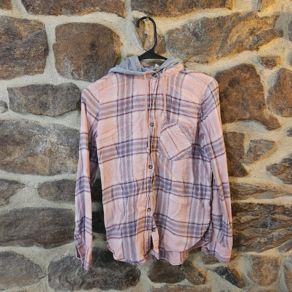 Pink and purple plaid button up